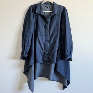 For Cynthia Denim Button Front Top Woman 2X Lagenlook Comfort Coastal Relax